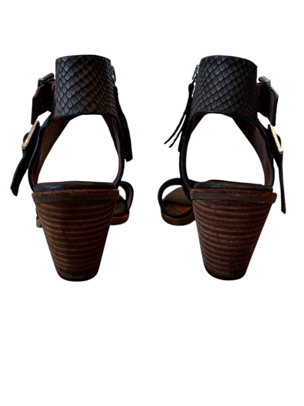 Söfft Gray Croc Embossed Leather Buckle Strap Block Heel Sandals Size 8 - Picture 9 of 12